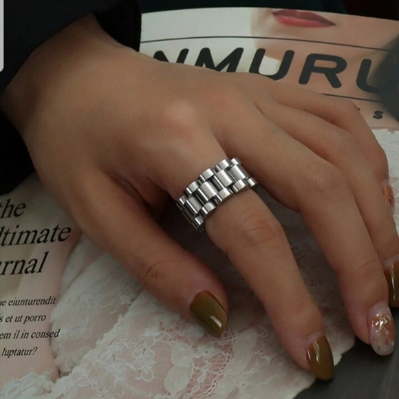 #1. Chunky Link Chain Stainless Steel Strap Finger Rings Jewelry - Picture 5 of 12